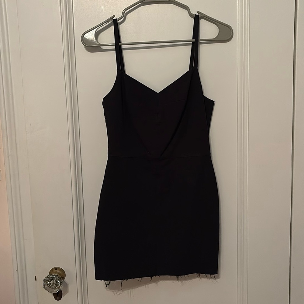Black Mini Dress with a Frayed Hem